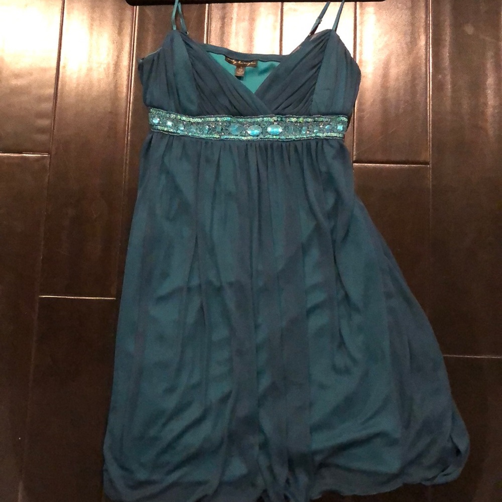 Teal party dress with sequins